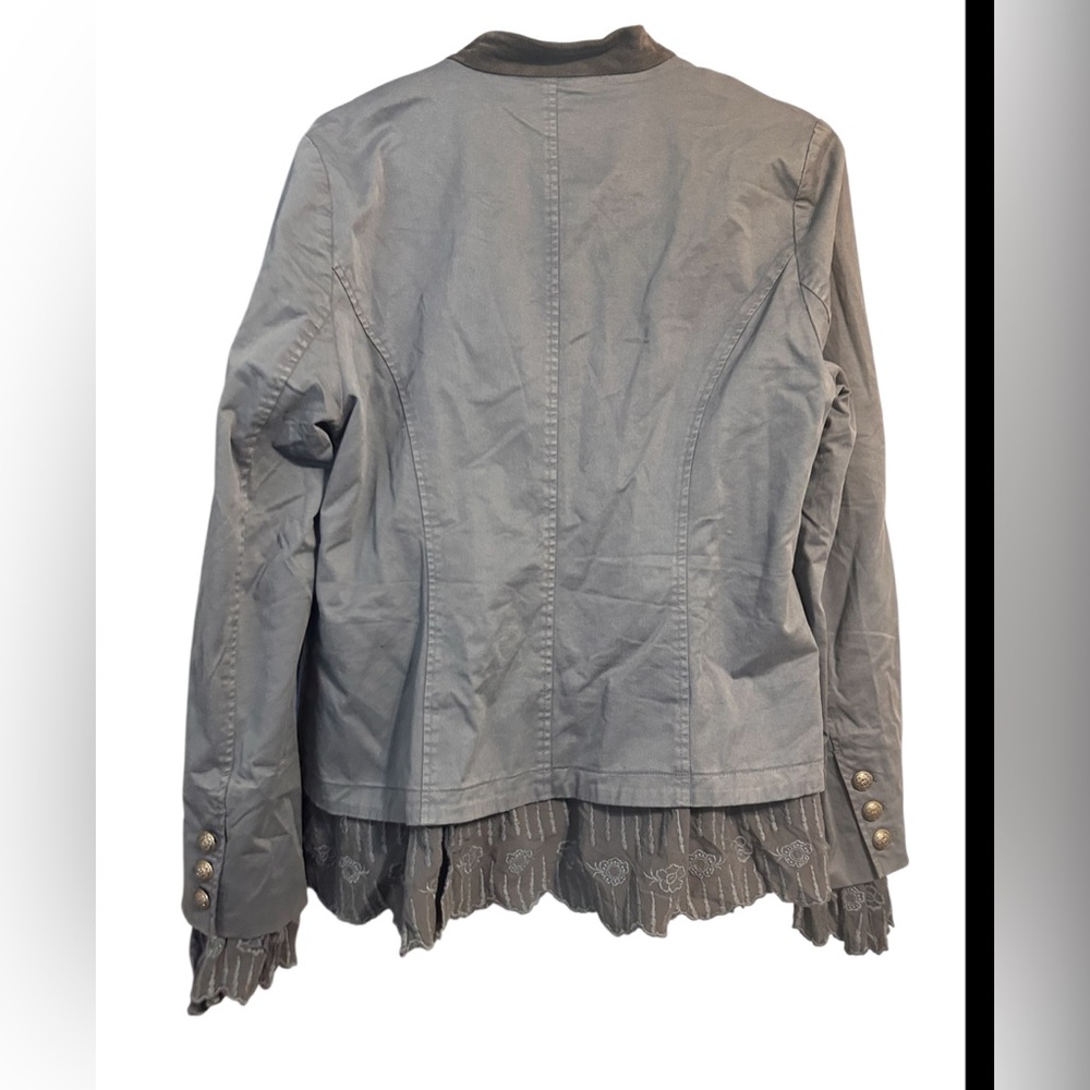 Sundance Caroline Ruffled Trim Military Button Jacket Blue Lace Hem Size Small - Picture 3 of 6